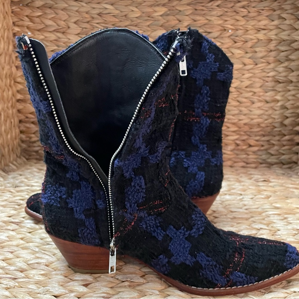 Momo Tweed Ankle Boots Patchwork Blue - Picture 10 of 12